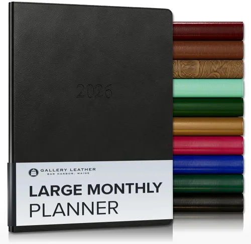 Miniatura 80 de Gallery Leather Agenda Mensual Grande 2025-2026, Elegantemente Encuadernada Planificador de Calendario y Cuaderno con Elegantes Bordes Dorados, 18