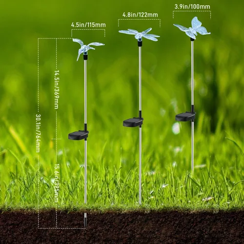 Miniatura 8 de OxyLED Juego de 6 luces solares para jardín, estaca LED para exteriores, iluminación que cambia de color, impermeable, luces solares de colibrí
