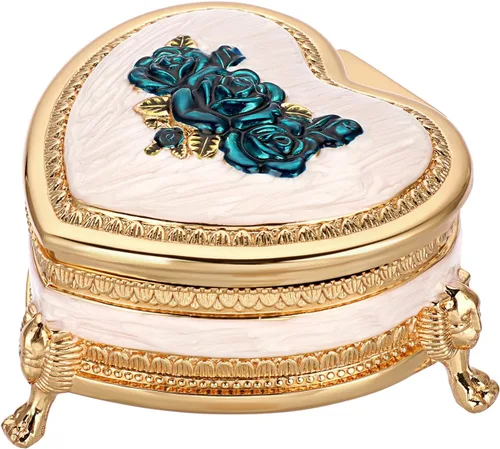 Hipiwe Joyero de metal vintage con forma de corazón, caja de oro del tesoro, organizador de anillos antiguos, caja de almacenamiento, pequeña caja