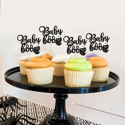 Miniatura 4 de 24 piezas de Halloween Baby Boo Cupcake Toppers Boo Ghost Cupcake Picks Baby Shower Halloween Boy Girl First Birthday Party Decoración Suministros