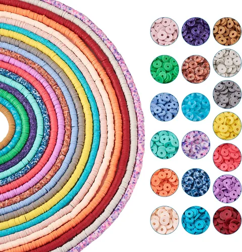 Miniatura 15 de FASHEWELRY 12 hebras de cuentas de arcilla polimérica de 0.236 pulgadas (0.236 in) hechas a mano de arcilla Heishi, cuentas espaciadoras de arcilla