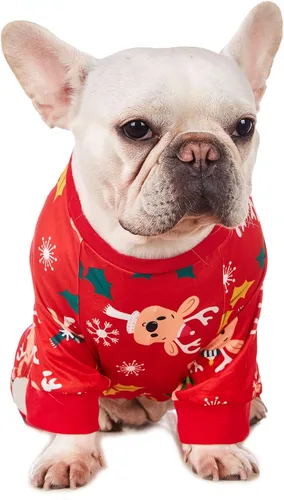 Miniatura 4 de Camisa de Navidad para perro Reno, ropa para mascotas, 100% algodón, pijama para cachorros, disfraces de Navidad para perros (M)