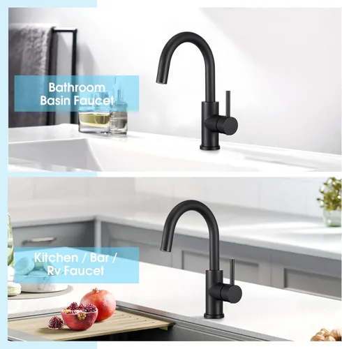 Miniatura 6 de CREA Grifo de Baño Negro Níquel Cepillado, Grifo de Fregadero de Barra Húmeda Prep de Acero Inoxidable de Un Solo Orificio Pequeño de Cocina