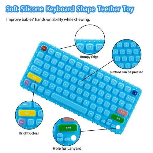 Miniatura 5 de Juguetes de dentición con teclado para bebés de 0-3, 0-6, 6-12 meses Juguetes mordedores de teclado de silicona suave Juguetes para ansiedad Azul