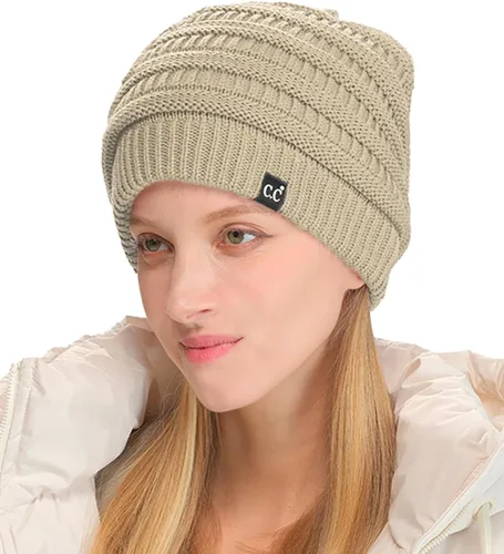 Miniatura 27 de C.C Winter Oversized Beanie Hat with Fuzzy Lining – Thick Knit Thermal Beanie for Cold Weather, Soft Warm Fleece Lined Cap