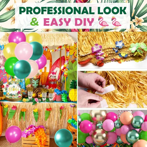 Miniatura 5 de Luau - Decoraciones para fiesta de cumpleaños, 321 piezas, suministros de fiesta hawaiana tropical Aloha para verano, playa, vacaciones, juego