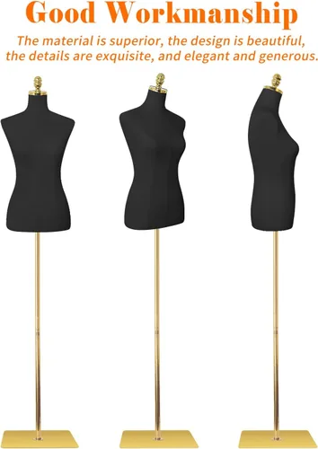 Miniatura 5 de Maniquí de maniquí femenino con soporte de metal y base rectangular, altura del cuerpo del maniquí de 40.55 a 73.23 pulgadas, altura ajustable