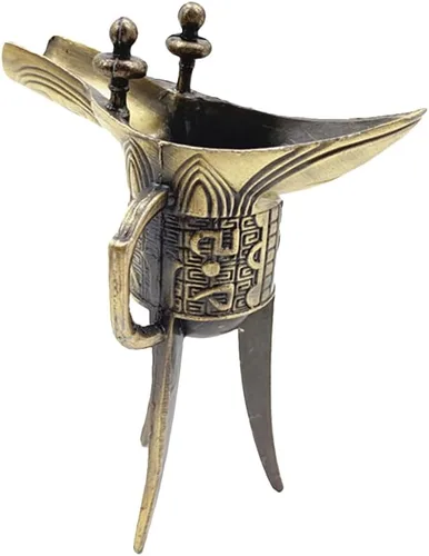 Bestoyard Copa de vino antigua de tres patas, accesorio de fotografía, taza de metal, decoración de estilo chino antiguo para colección de oficina