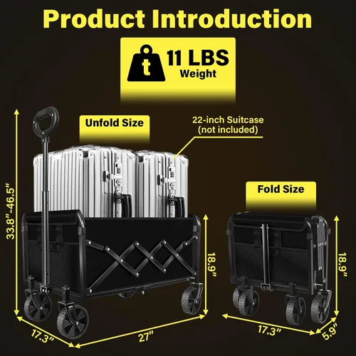 Miniatura 2 de Carrito de Vagones Plegable, Carrito de Vagón Plegable de 360 LBS con Ruedas, Vagón Utilitario Plegable Portátil Todo Terreno para Compras Camping