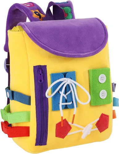 Miniatura 7 de Busy Board - Mochila para niños pequeños con hebillas y juguetes de actividades de aprendizaje, desarrolla habilidades motoras finas y habilidades