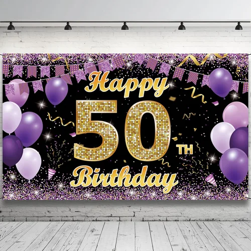Cartel de fondo de decoración de cumpleaños 50, decoraciones de feliz cumpleaños 50 para ella, decoración de fondo de fotos de fiesta de cumpleaños