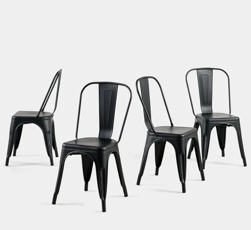 Miniatura 33 de Juego de 8 sillas de comedor de metal verde alpino, sillas de cocina apilables retro estilo granja, sillas laterales de acero verde oscuro para café