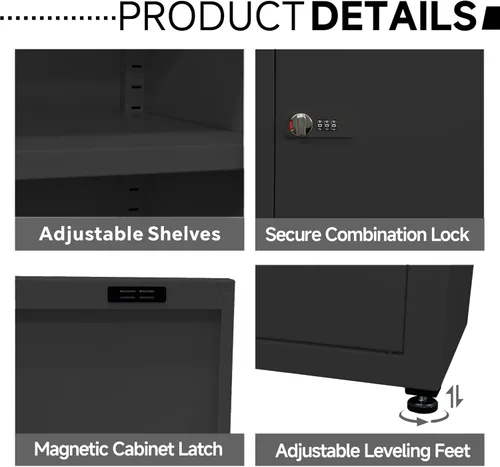 Miniatura 5 de MIOCASA Metal Storage Cabinet with Lock, 3 Adjustable Shelves Single Door Steel Locker for Home, Office & Garage (Black)