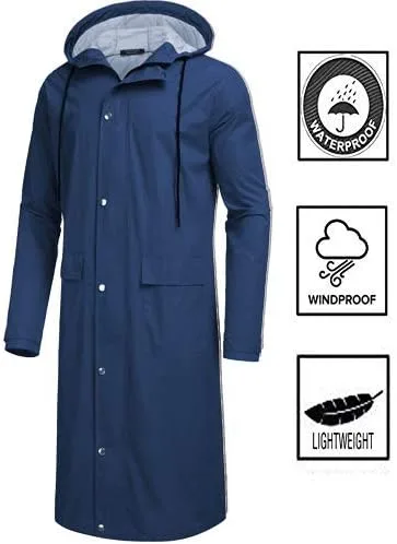 Miniatura 2 de COOFANDY Chaqueta impermeable para hombre con capucha impermeable ligera activa larga