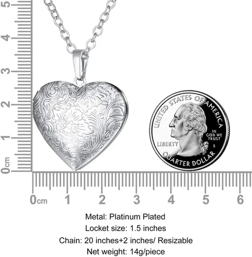 Miniatura 6 de U7 Custom Photo Locket Necklace - Oval & Heart Shaped Locket - GoldSilverRose Gold Personalized Image Necklaces for Women