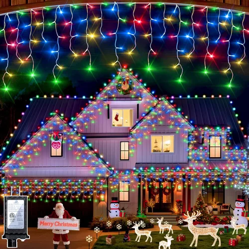Miniatura 9 de Luces de Navidad de carámbano para exteriores, 60 pies, 612 luces LED con 136 gotas, 12 modos, regulable, temporizador y resistente al agua, 29 V