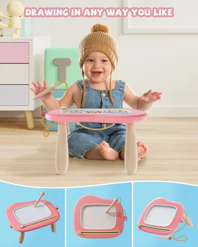 Miniatura 2 de Kikapabi Tablero de Dibujo Magnético, Tablero de Garabatos para Juguetes de Niños Pequeños de 1 a 3 Años, Juguetes Sensoriales Educativos y de Rosa