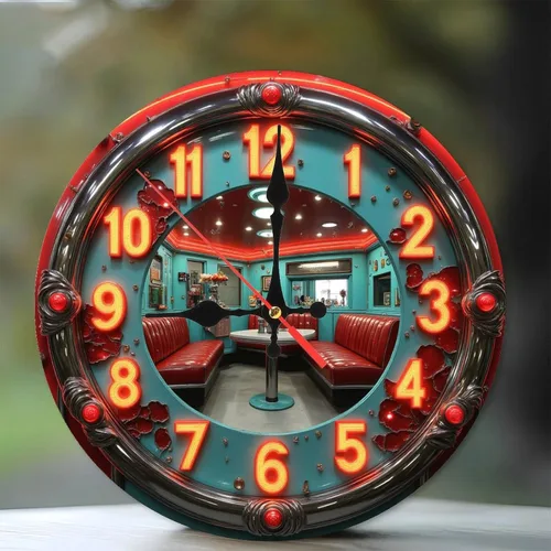 Reloj retro de comedor con letrero de neón, decoración de restaurante vintage, arte de pared de madera de 10 pulgadas, movimiento silencioso,