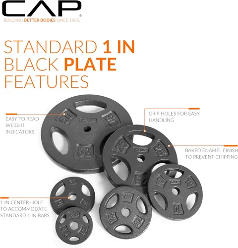 Miniatura 4 de CAP Barbell Placas de peso de agarre estándar de 1 pulgada Negro