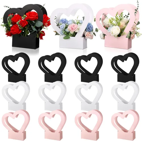 Miniatura 8 de Sinmoe 12 cajas de flores en forma de corazón de graduación para ramos de flores, bolsa de regalo de flores, bolsas de regalo vacías de boda