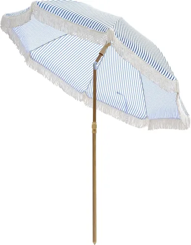 Miniatura 8 de Umberlla de patio bohemio de 6.5 pies con flecos, sombrilla para exteriores UPF50+ con varillas de fibra de vidrio y botón de inclinación, paraguas