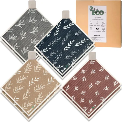Miniatura 11 de Eulnars - Paños de cocina suecos, 8 unidades, toallas de papel reutilizables con clips, toallas de cocina suecas sin rayar, paños de esponja