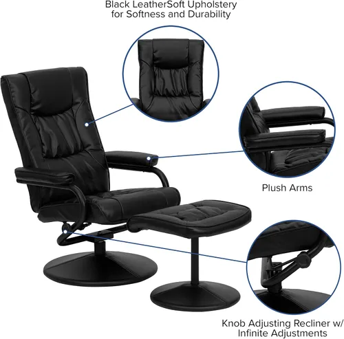 Miniatura 7 de Flash Furniture Rachel - Silla reclinable de LeatherSoft contemporánea multiposición con otomana, silla reclinable giratoria de 360 grados y juego