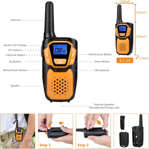 Miniatura 5 de Walkie Talkies para adultos, recargable de largo alcance Walky Talky con baterías y cargador, radio portátil de dos vías con alerta meteorológica