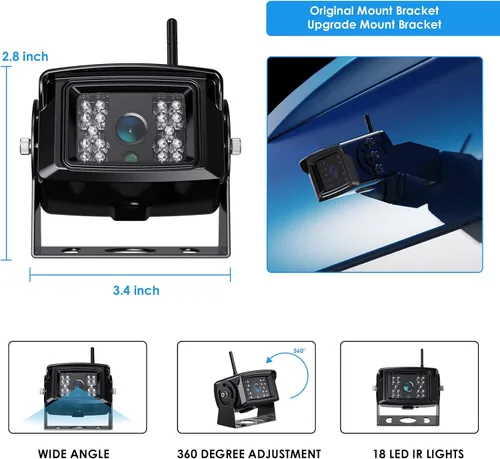 Miniatura 6 de ZEROXCLUB Kit de sistema de cámara de respaldo inalámbrica digital FHD de 1080P para RV/camión/remolque/furgoneta/autobús, visión nocturna, monitor