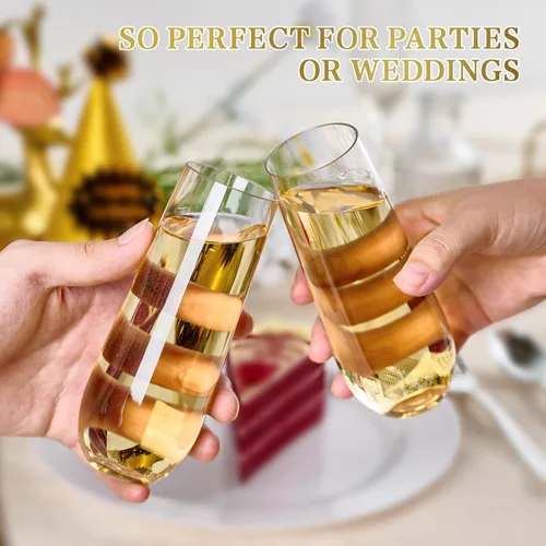 Miniatura 7 de FOCUSLINE Paquete de 24 Copas de Champán de Plástico Transparente de 9 Oz, Copas de Champán de Plástico Sin Tallo Transparentes, Vasos para Brindis