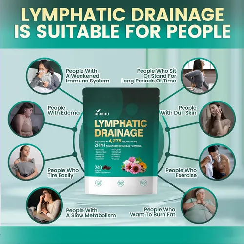 Miniatura 4 de Suplemento de drenaje linfático, 240 cápsulas blandas, suplemento de apoyo del sistema linfático de 4275 mg para mujeres y hombres, mezcla