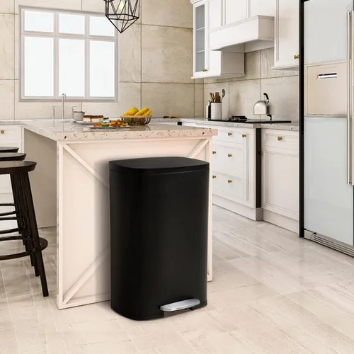 Cubo de basura de acero inoxidable de 13 galones con tapa y cubo interior extraíble, cubo de basura de alta capacidad para cocina, dormitorio, Negro