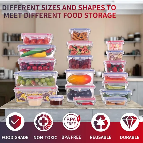 Miniatura 8 de 40 recipientes reutilizables de almacenamiento de alimentos con tapas herméticas, 100% de plástico a prueba de fugas, organizador de cocina de grado