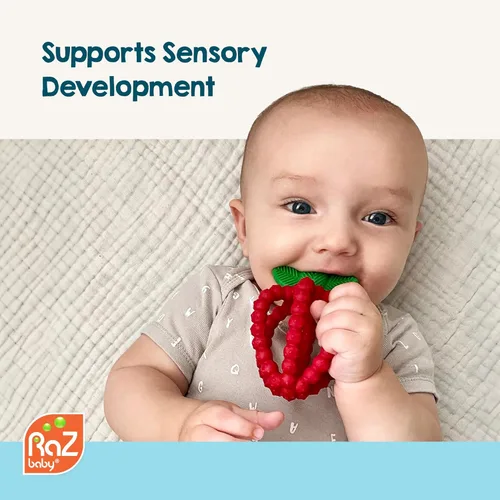Miniatura 3 de RaZbaby Bites - Juguete de silicona para dentición para bebés, juguete sensorial con BerryBumps texturizados para aliviar la dentición
