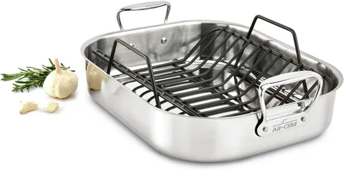 Miniatura 4 de All-Clad E752S264 Asador pequeño de acero inoxidable apto para lavavajillas con estante de utensilios de cocina, color plateado, L, Acero inoxidable