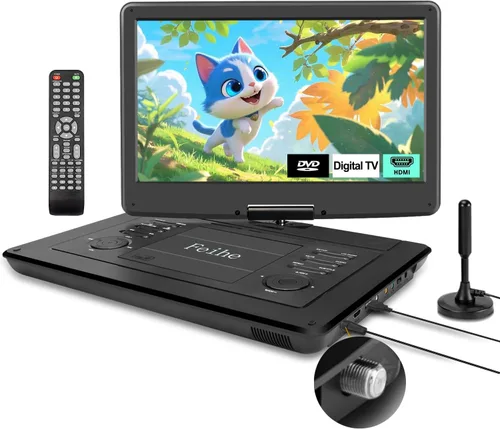 Miniatura 10 de Combo de reproductor de TV/DVD portátil de 12.5 pulgadas con pantalla giratoria HD de 10.1 pulgadas, sintonizador digital/HDMI/USB/AV, batería