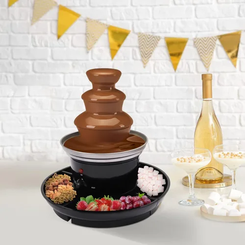 Miniatura 2 de Mini fuente de chocolate de 3 niveles, fuente eléctrica de acero inoxidable de 120 V con 6 tenedores y bandeja de extracción de frutas para fiesta