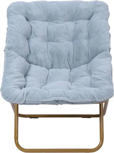 Miniatura 9 de Flash Furniture Archer - Silla Saucer con marco de acero plegable, silla portátil de gran tamaño, para dormitorio o dormitorio, 28 pulgadas, piel