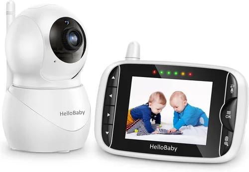 HelloBaby Monitor de bebé con cámara y audio, pantalla LCD IPS, monitor de video sin WiFi, visión nocturna infrarroja, pantalla de temperatura,