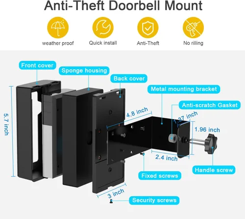 Miniatura 4 de Soporte de puerta antirrobo, soporte de montaje sin taladro, compatible con timbre de video ajustable, accesorios de montaje para el hogar