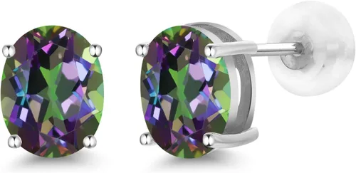 Miniatura 218 de Gem Stone King Aretes de oro de 14 quilates con piedra natal ovalada de 0.315 x 0.236 in Aretes de oro para mujer