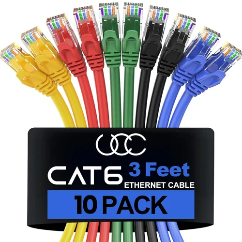 Miniatura 12 de Cable Ethernet Cat6 – Paquete de 10 unidades (5.9 ft) Cat 6 RJ45, LAN, Utp, red, parche, cable de Internet, 6 pies Multi - paquete de 10