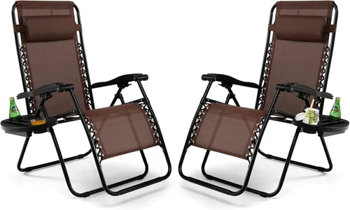 Miniatura 17 de Tangkula Zero Gravity - Silla plegable para patio, reclinable, ajustable, con soporte para tazas, reposabrazos anchos para patio, jardín, piscina
