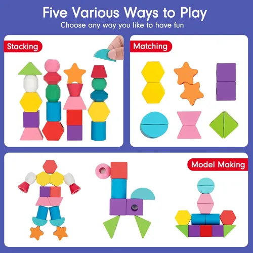 Miniatura 3 de TooyBing Montessori - Juguetes de madera con cordones para niños pequeños de 3 a 4 años, juguete de bloques de secuenciación y apilamiento con caja