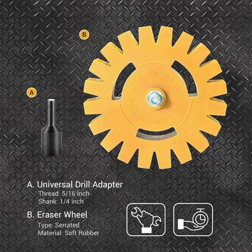 Miniatura 2 de Rueda de Goma Eliminadora de Calcomanías Dentada EWK, Rueda de Goma para Taladro, Ideal para la Eliminación de Adhesivos, Rayones y Calcomanías