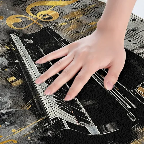 Miniatura 2 de Homewish Alfombra de baño con música de piano, notas musicales, para niños, niñas, niños, adolescentes, retro, graffiti, gris, dorado, lanudo