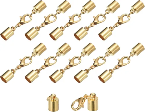 Miniatura 50 de uxcell Juego de 10 tapas de cuero de 0.315 in con cierres de pinza de langosta, terminadores de barril para hacer pulseras de cuero, tono bronce