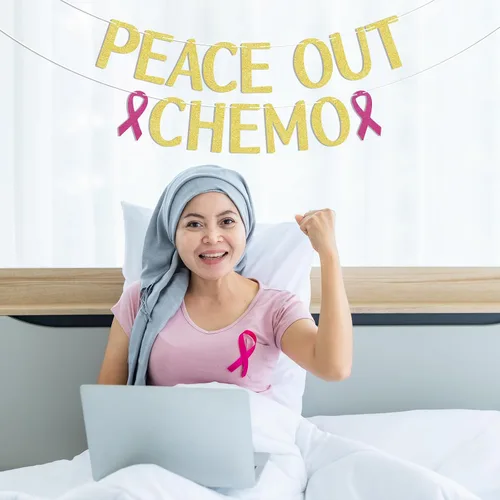 Miniatura 5 de Cartel de quimioterapia, decoraciones de fiesta de sobrevivientes de cáncer con purpurina dorada, sin cáncer, quimioterapia, pancarta