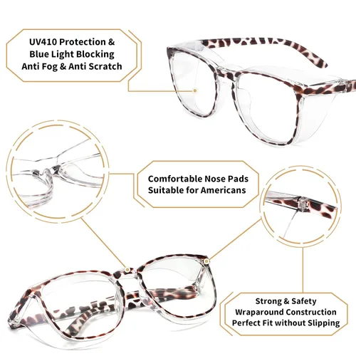 Miniatura 4 de Alsenor Gafas de seguridad antiniebla, gafas protectoras con bloqueo de luz azul, antipolvo, protección UV, para hombres y mujeres (nuevo leopardo)
