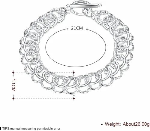 Miniatura 2 de NA BEAUTY Pulsera con cadena articulada trenzada de 2 capas, de plata, con corte de diamante y lazos polacos, con botón de cierre de 8